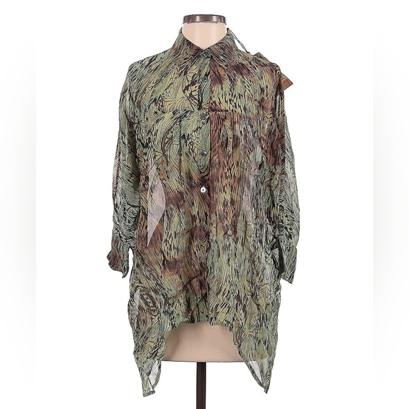 Da-Nang 100% Silk Collared Printed Blouse Size XS/S - Picture 2 of 5